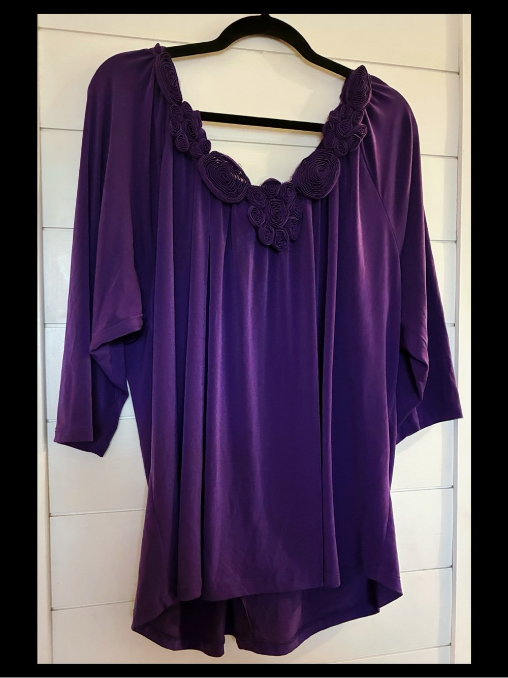 Elegant Purple Dolman Tunic with Rosette Scoop Neck in Vibrant Violet Color